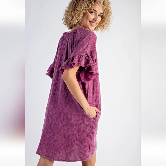 New! Easel Mineral Washed Cotton Gauze Dress S - Picture 3 of 5